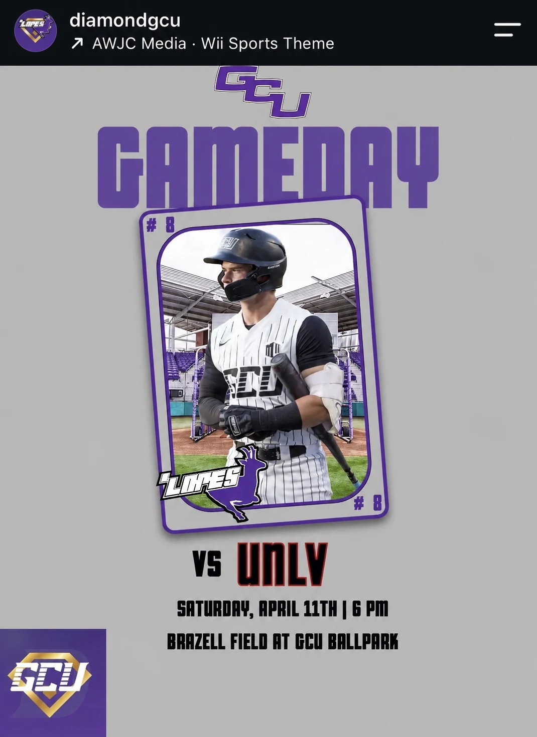 Diamond GCU game-day graphic for GCU against UNLV